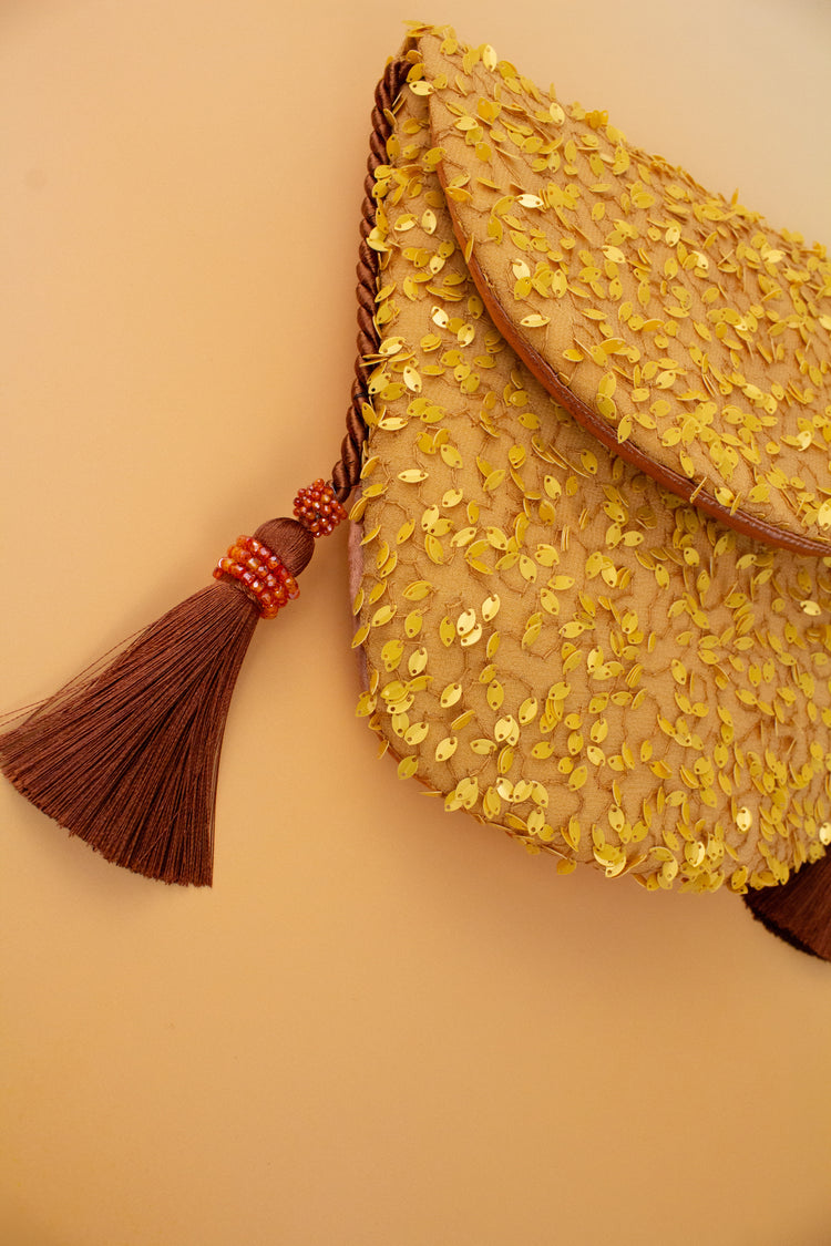 Bolso bandolera Valetta lentejuelas lagrimas amarillas