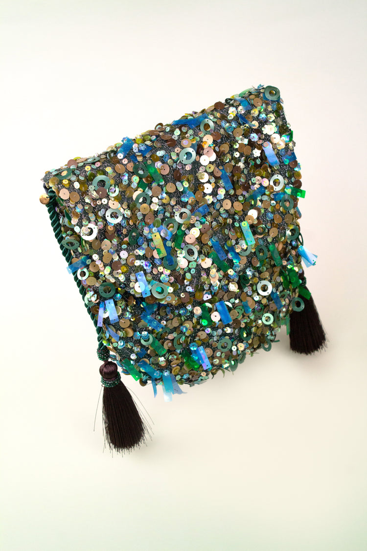 Bolso bandolera Valetta verde lentejuelas