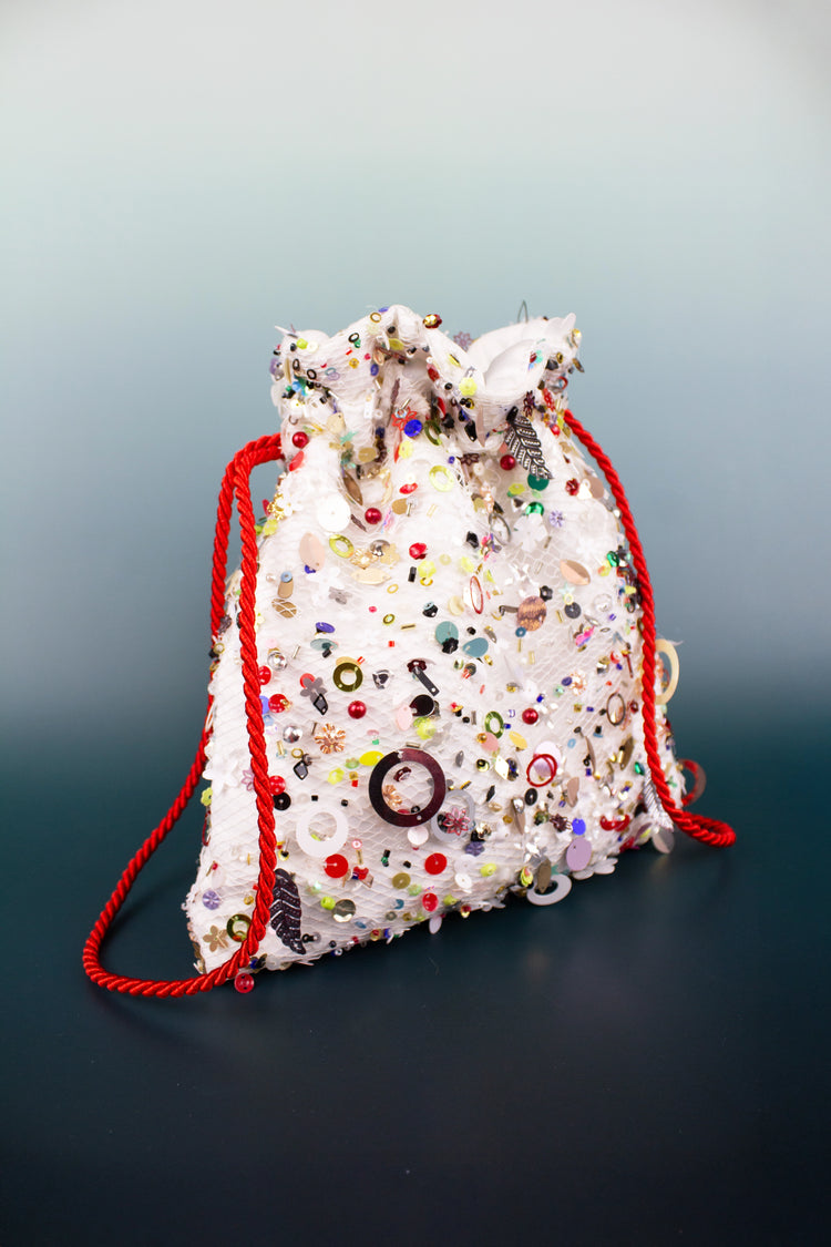Bolso Limosnera Blanca rejilla lentejuelas