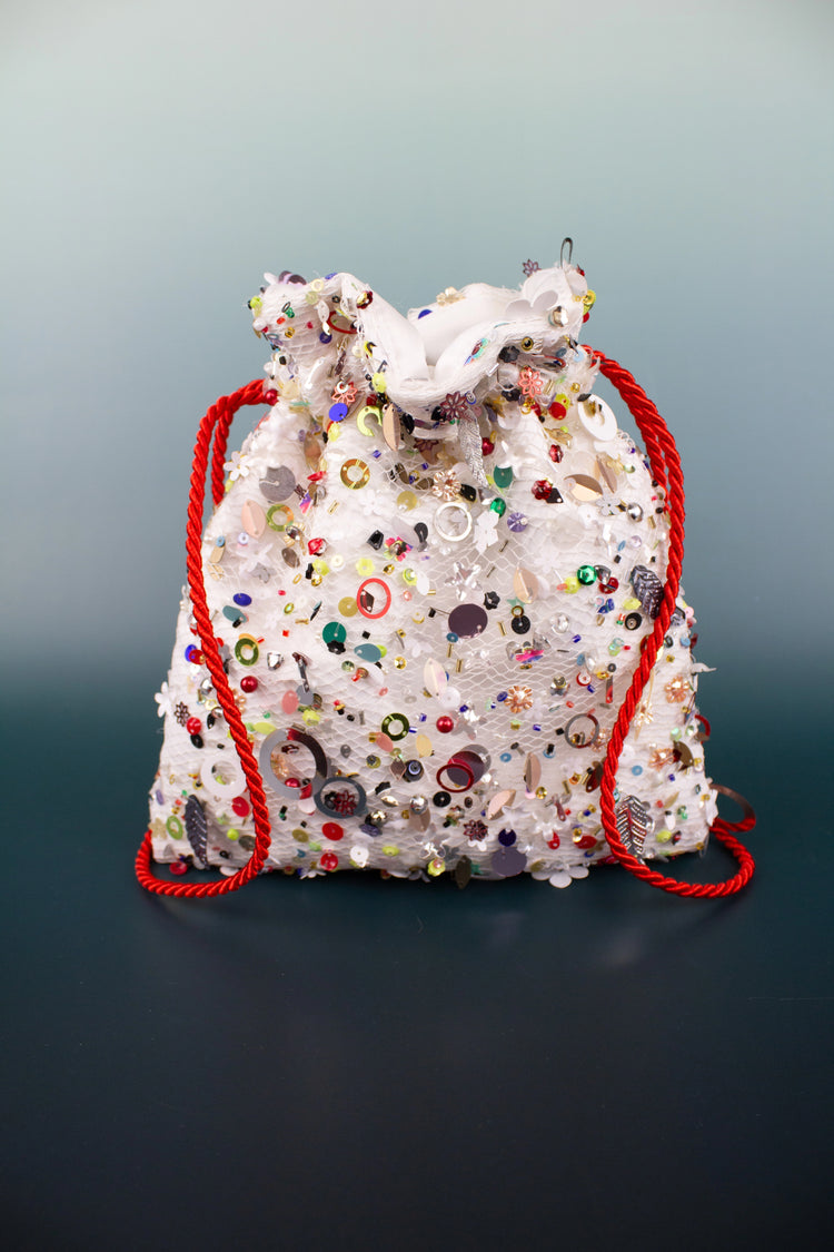 Bolso Limosnera Blanca rejilla lentejuelas