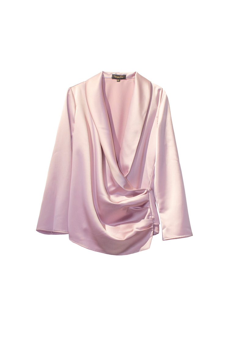 Blusa drapeada rosa cuello con solapas