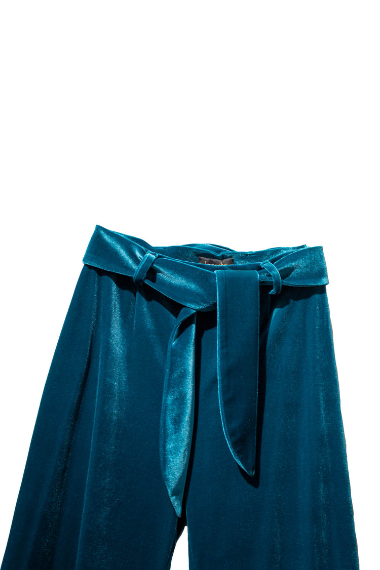 Pantalón terciopelo Verona recto cinturón verde