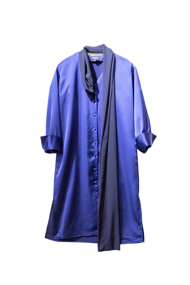 Vestido midi camisero Florencia con pañoleta azul
