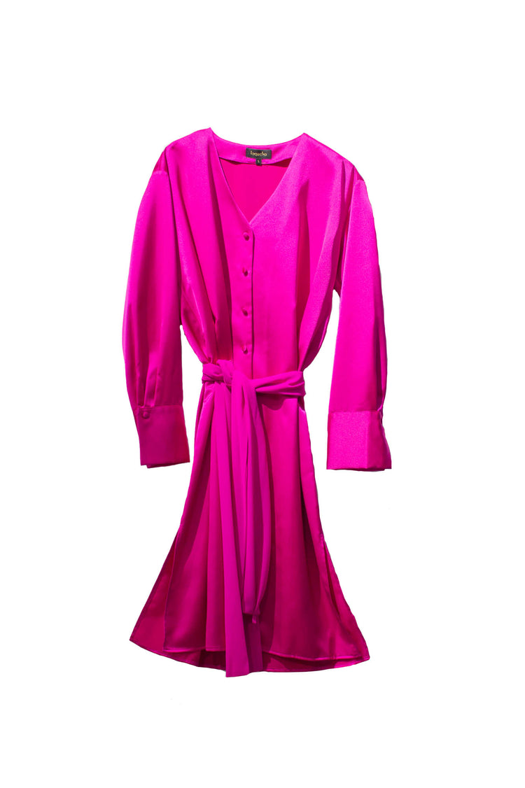 Vestido midi camisero Florencia con pañoleta rosa