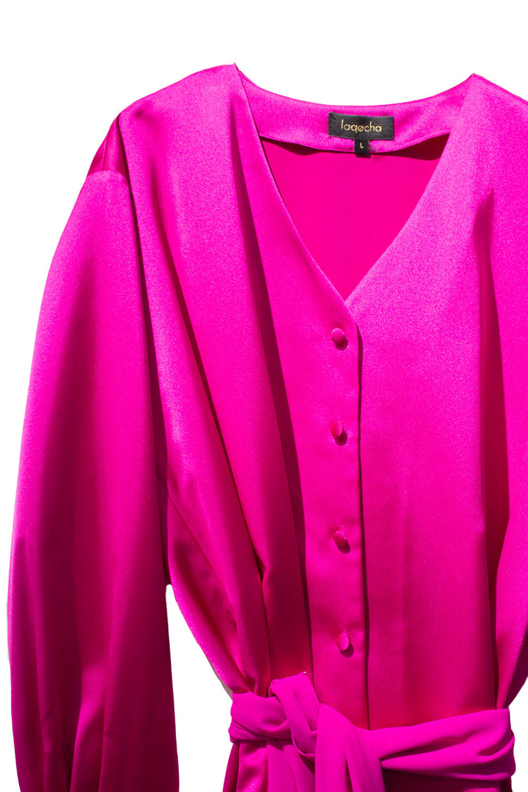Vestido midi camisero Florencia con pañoleta rosa