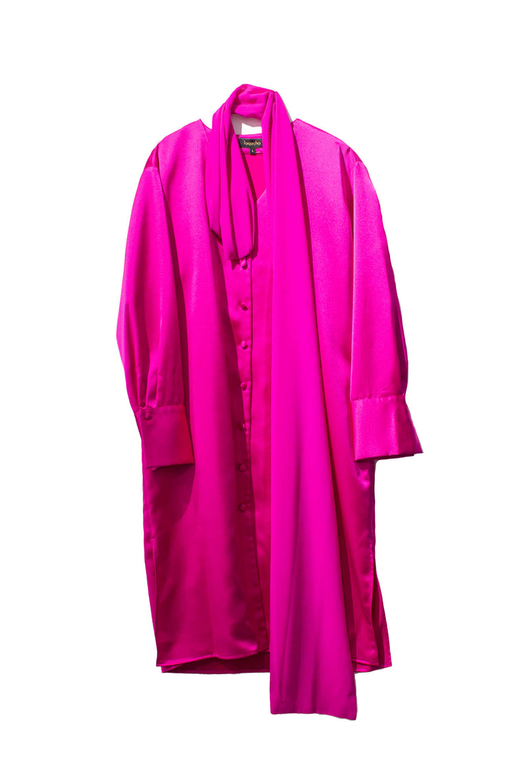 Vestido midi camisero Florencia con pañoleta rosa