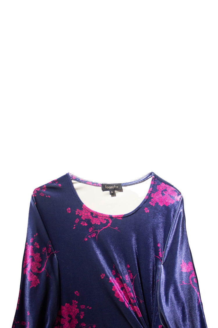 Vestido nudo terciopelo Lia azul estampado