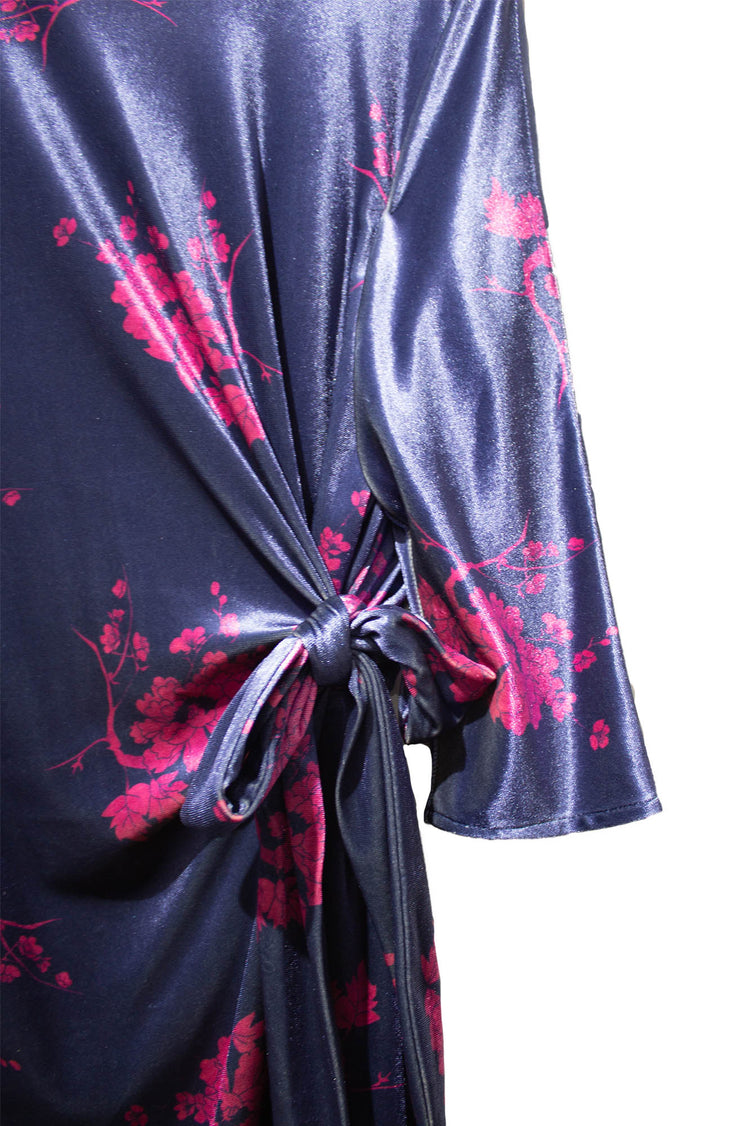 Vestido nudo terciopelo Lia azul estampado
