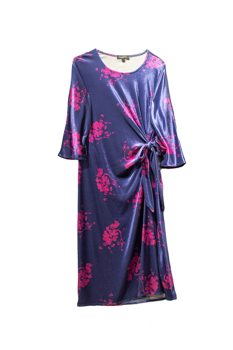 Vestido nudo terciopelo Lia azul estampado