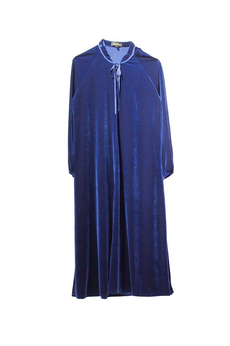 Vestido Pia azul cuello mao detalle lazada