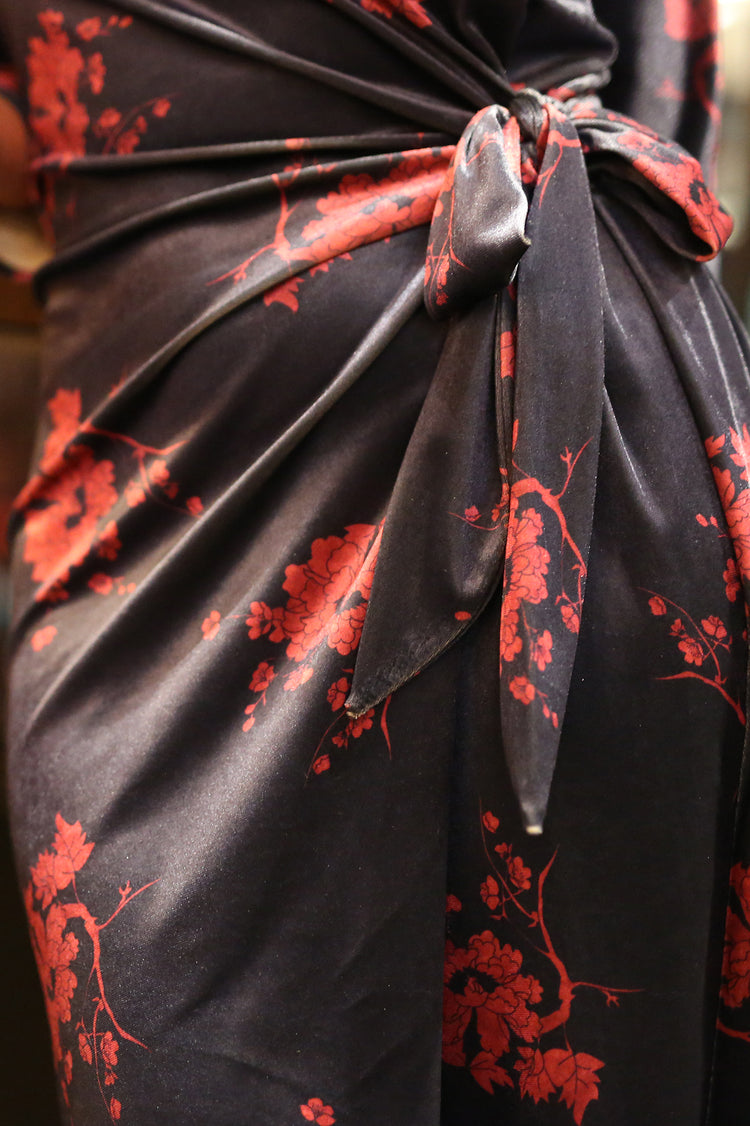 Vestido nudo terciopelo Lia azul estampado