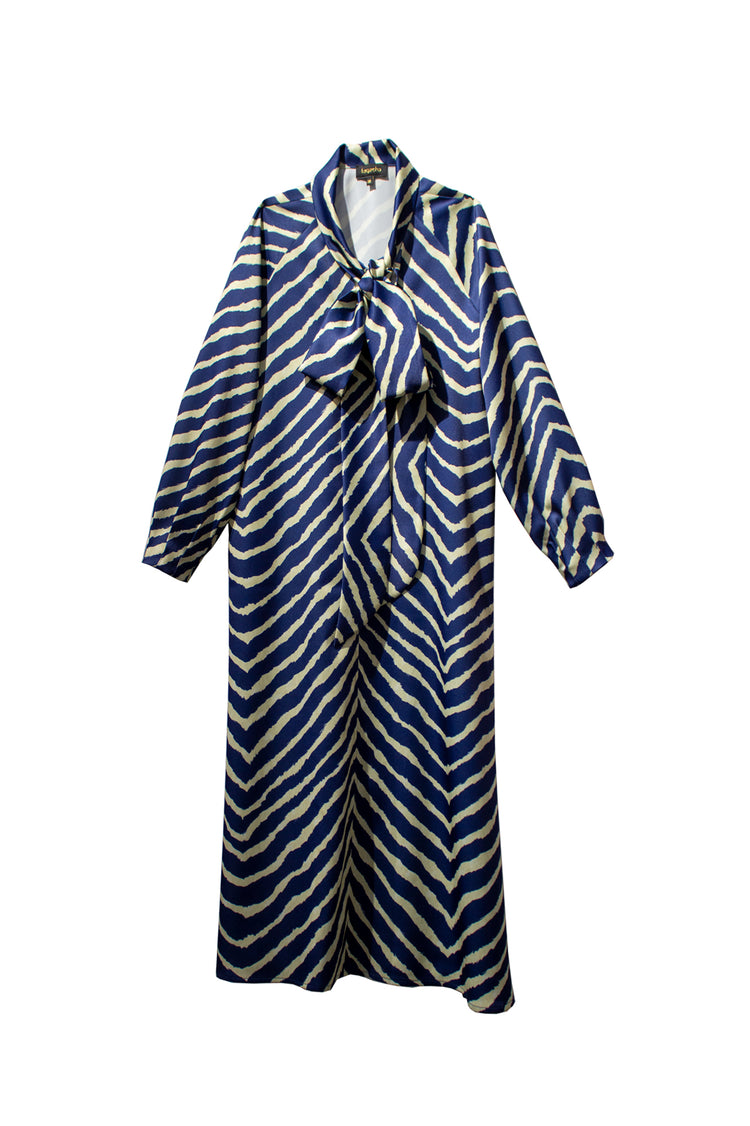 Vestido gran lazo cebra mangas con tablas