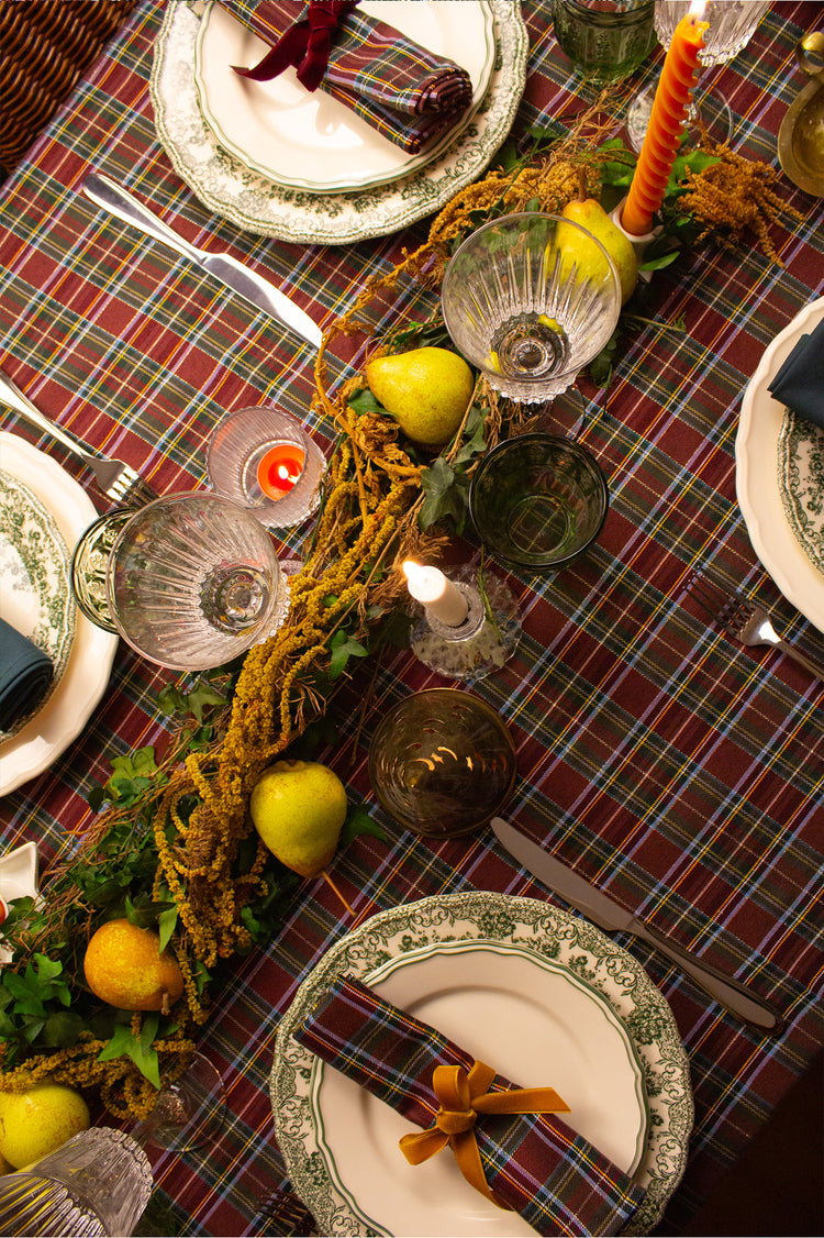 Mantel algodón cuadro escocés verde y rojo